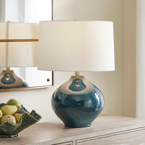 Uttermost Uttermost Corrine Mottled Deep-Blue Ceramic Table Lamp With Brass Accents & White Linen Shade Bliss 30538-1