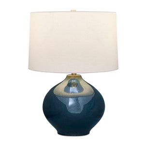 Uttermost Uttermost Corrine Mottled Deep-Blue Ceramic Table Lamp With Brass Accents & White Linen Shade Bliss 30538-1