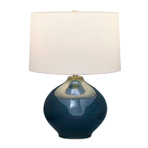Uttermost Uttermost Corrine Mottled Deep-Blue Ceramic Table Lamp With Brass Accents & White Linen Shade Bliss 30538-1