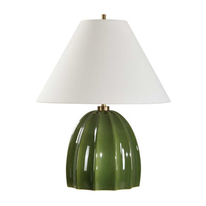 Uttermost Renna Moss Green Table Lamp - Elegant Fluted Ceramic Base With Brass Accents & Linen Shade Green Ceramic,Iron ,Shade 30558