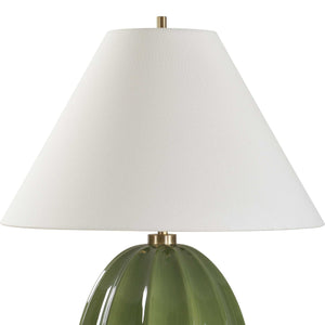 Uttermost Renna Moss Green Table Lamp - Elegant Fluted Ceramic Base With Brass Accents & Linen Shade Green Ceramic,Iron ,Shade 30558