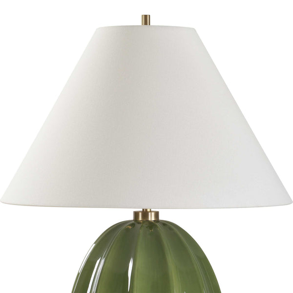 Uttermost Renna Moss Green Table Lamp - Elegant Fluted Ceramic Base With Brass Accents & Linen Shade Green Ceramic,Iron ,Shade 30558