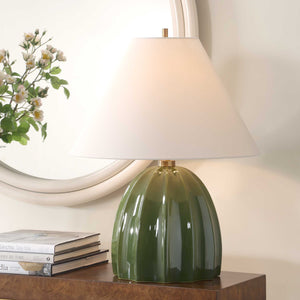 Uttermost Renna Moss Green Table Lamp - Elegant Fluted Ceramic Base With Brass Accents & Linen Shade Green Ceramic,Iron ,Shade 30558