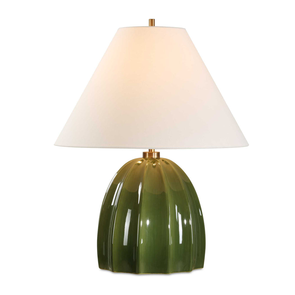 Uttermost Renna Moss Green Table Lamp - Elegant Fluted Ceramic Base With Brass Accents & Linen Shade Green Ceramic,Iron ,Shade 30558