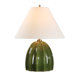 Uttermost Renna Moss Green Table Lamp - Elegant Fluted Ceramic Base With Brass Accents & Linen Shade Green Ceramic,Iron ,Shade 30558
