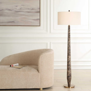 Uttermost Tyree Brown Marble Floor Lamp - Elegant Emperador Design With Brass Accents & Unique Veining Brown Steel & Emperador & Linen 30553