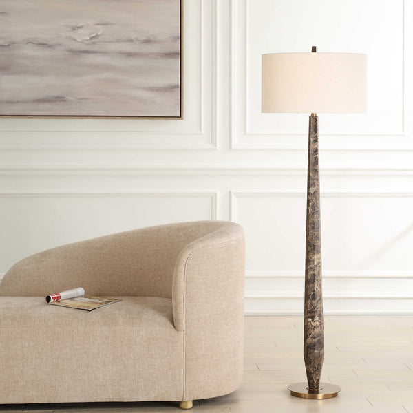 Uttermost Tyree Brown Marble Floor Lamp - Elegant Emperador Design With Brass Accents & Unique Veining Brown Steel & Emperador & Linen 30553