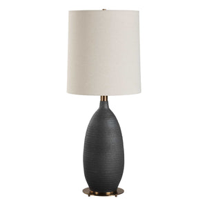 Uttermost Bower Modern Matte Black Table Lamp With Textured Ceramic Base & Antique Brass Accents Black Steel & Ceramic & Linen 30554-1