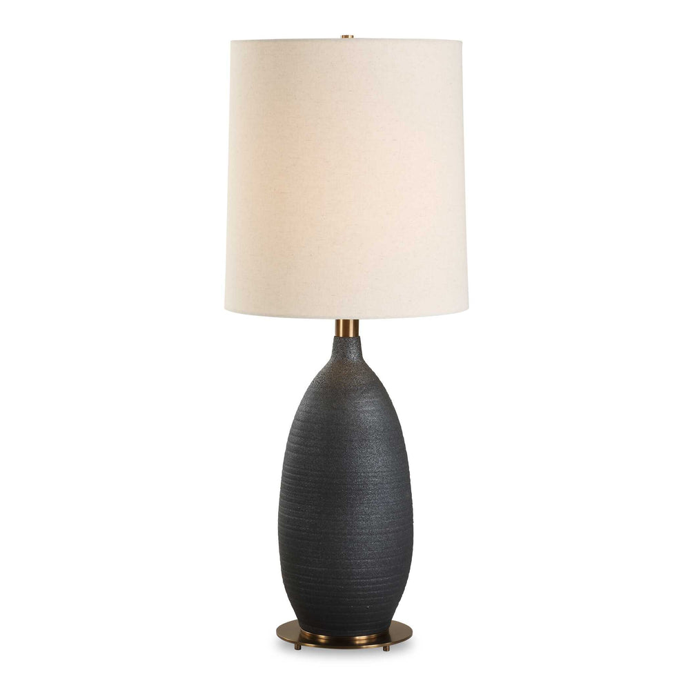 Uttermost Bower Modern Matte Black Table Lamp With Textured Ceramic Base & Antique Brass Accents Black Steel & Ceramic & Linen 30554-1