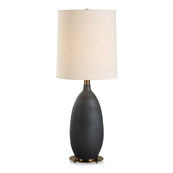 Uttermost Bower Modern Matte Black Table Lamp With Textured Ceramic Base & Antique Brass Accents Black Steel & Ceramic & Linen 30554-1