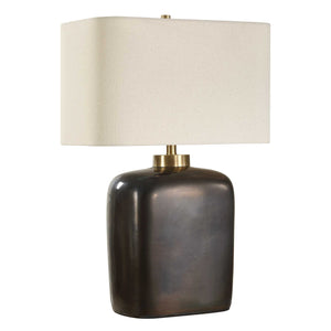 Uttermost Quentin Vintage-inspired Dark Bronze Table Lamp With White Linen Shade And Brass Accents Bronze Ceramic & Metal & Fabric 30565