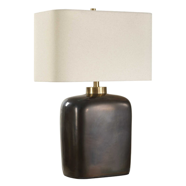 Uttermost Quentin Vintage-inspired Dark Bronze Table Lamp With White Linen Shade And Brass Accents Bronze Ceramic & Metal & Fabric 30565