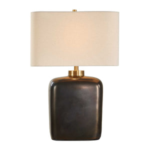 Uttermost Quentin Vintage-inspired Dark Bronze Table Lamp With White Linen Shade And Brass Accents Bronze Ceramic & Metal & Fabric 30565
