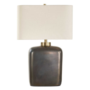Uttermost Quentin Vintage-inspired Dark Bronze Table Lamp With White Linen Shade And Brass Accents Bronze Ceramic & Metal & Fabric 30565