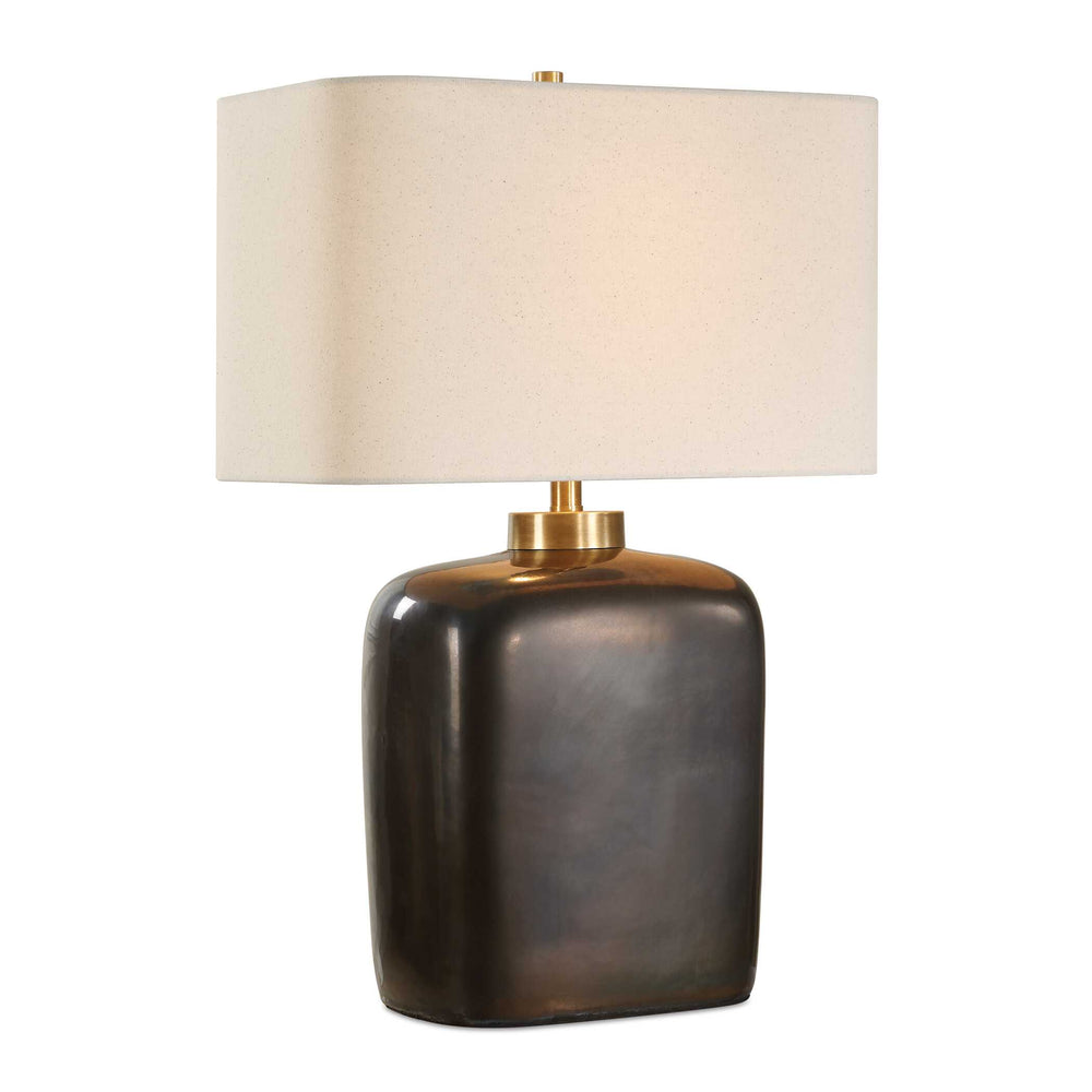 Uttermost Quentin Vintage-inspired Dark Bronze Table Lamp With White Linen Shade And Brass Accents Bronze Ceramic & Metal & Fabric 30565