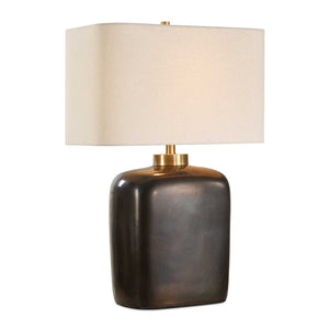 Uttermost Quentin Vintage-inspired Dark Bronze Table Lamp With White Linen Shade And Brass Accents Bronze Ceramic & Metal & Fabric 30565