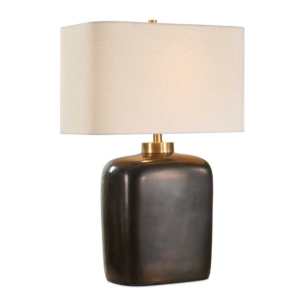 Uttermost Quentin Vintage-inspired Dark Bronze Table Lamp With White Linen Shade And Brass Accents Bronze Ceramic & Metal & Fabric 30565