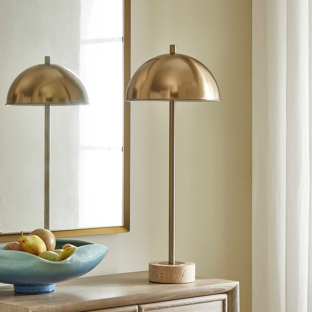 Uttermost Uttermost Dunham Travertine Brass Buffet Lamp With Dome Shade, Warm Focused Light For Modern Spaces 30540-1