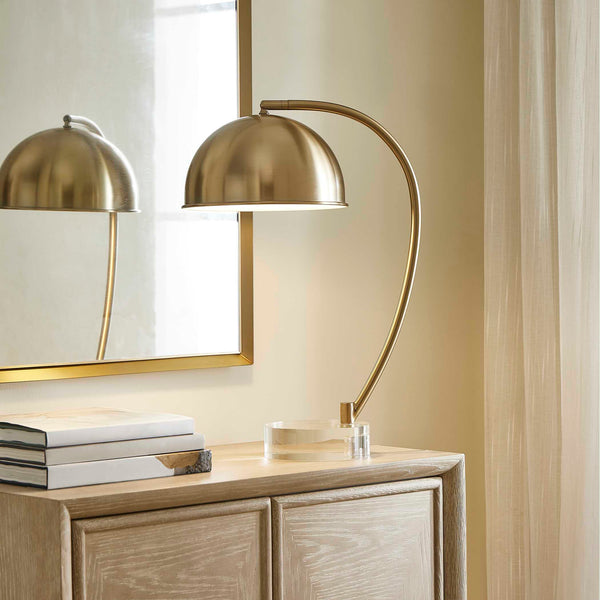Uttermost Uttermost Romani Brass Desk Lamp — Antique Brass Finish, Crystal Foot, Curved Dome Shade For Task Lighting 30542-1