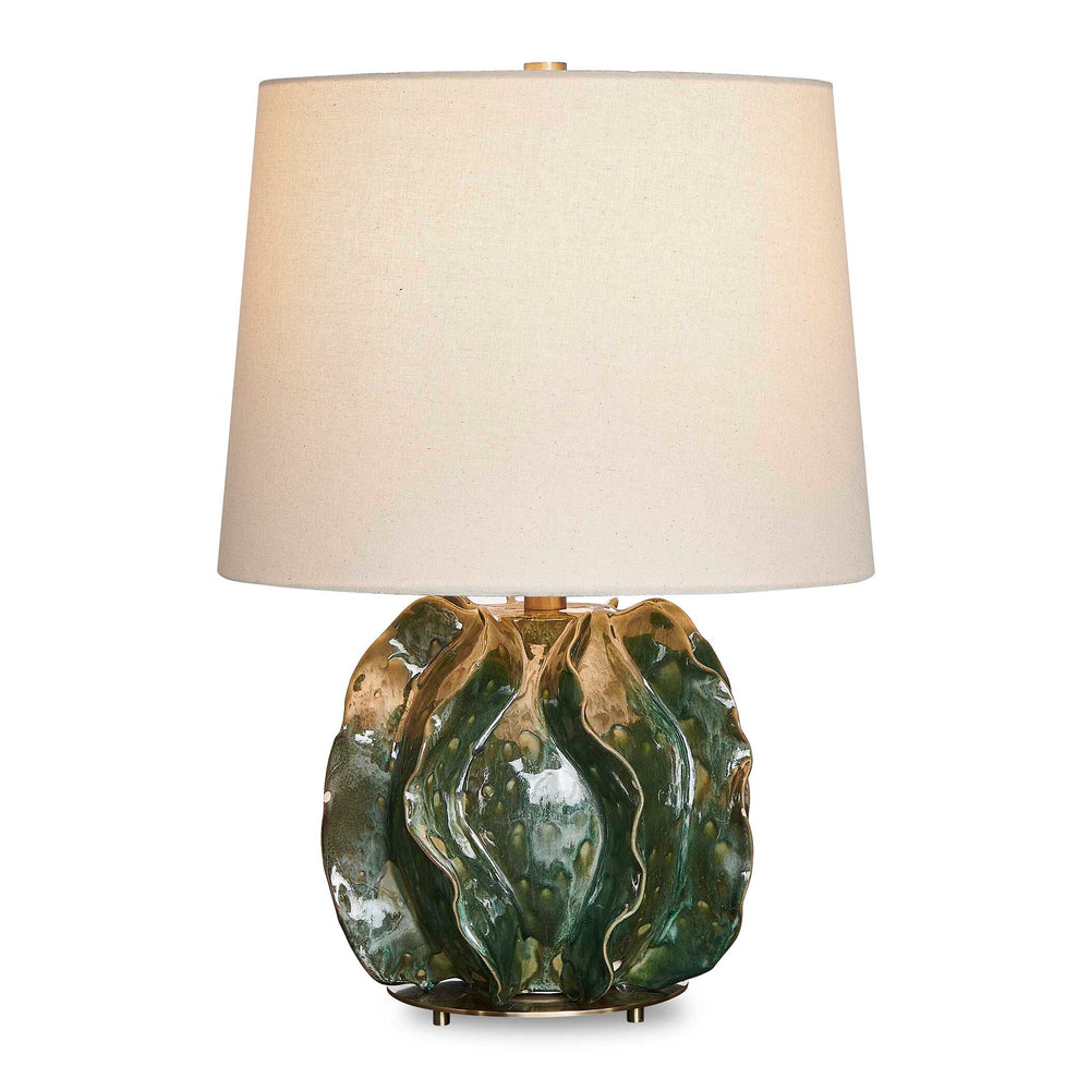 Uttermost Uttermost Guinevere Distressed Deep Green Ceramic Table Lamp With Brass Accents & White Linen Shade, 30.5" 30543-1