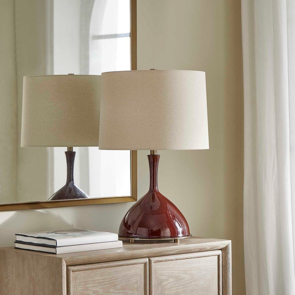 Uttermost Uttermost Colette Burgundy Table Lamp — 24"H Hand-Glazed Ceramic, Brass Accents, White Linen Shade, Elegant Ambient Lighting 30544-1