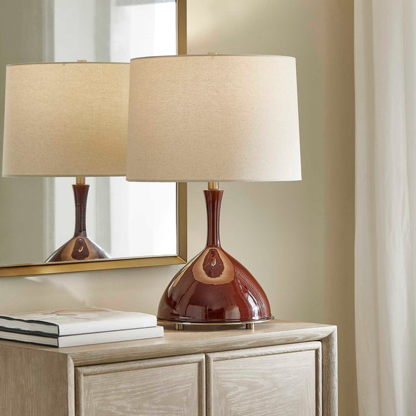 Uttermost Uttermost Colette Burgundy Table Lamp — 24"H Hand-Glazed Ceramic, Brass Accents, White Linen Shade, Elegant Ambient Lighting 30544-1