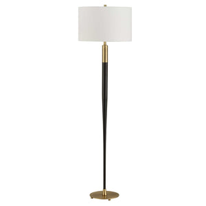 Uttermost Stowe Elegant Satin Black Floor Lamp With Brass Accents & Crisp White Linen Shade Black Metal,Fabric 30592