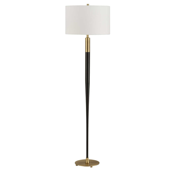 Uttermost Stowe Elegant Satin Black Floor Lamp With Brass Accents & Crisp White Linen Shade Black Metal,Fabric 30592
