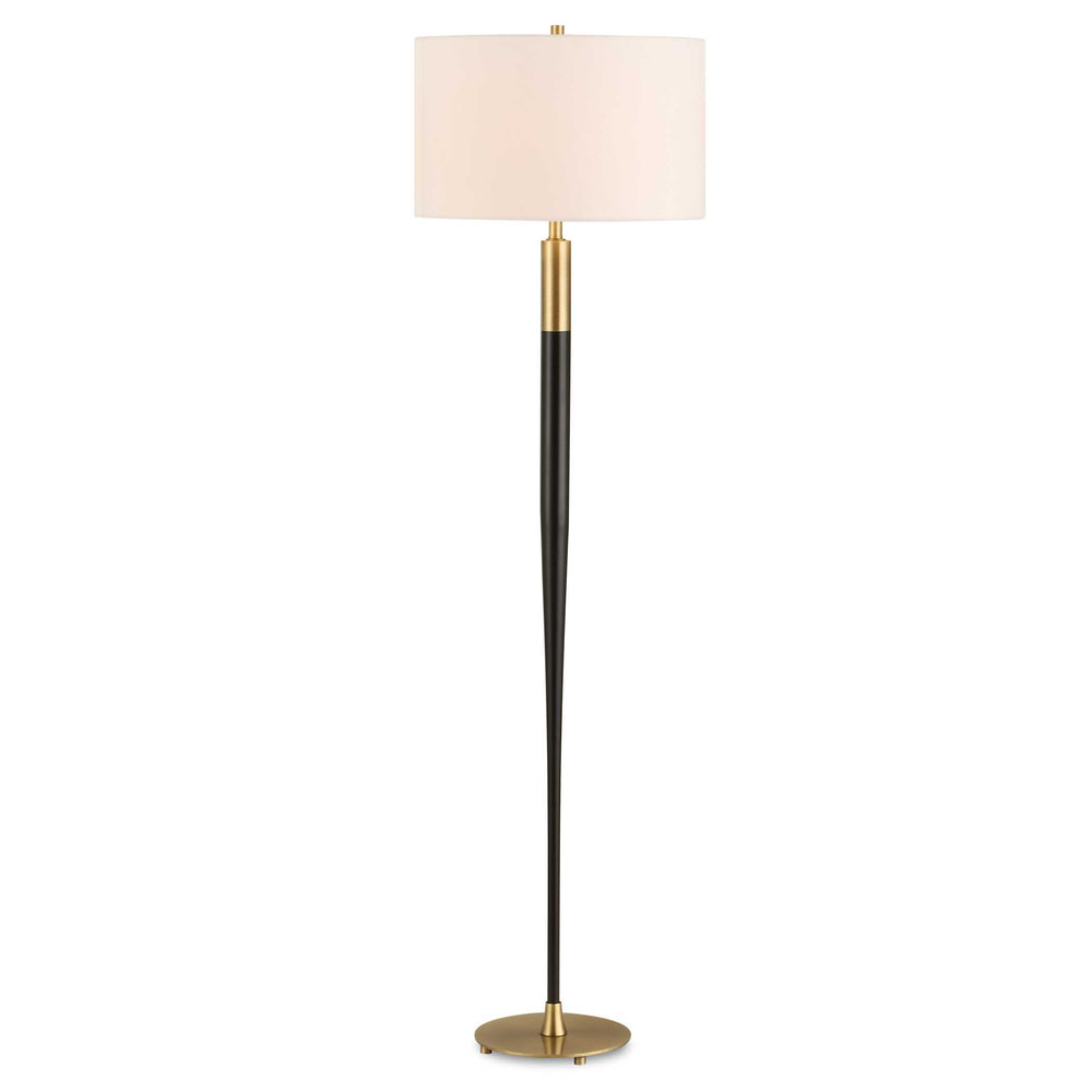 Uttermost Stowe Elegant Satin Black Floor Lamp With Brass Accents & Crisp White Linen Shade Black Metal,Fabric 30592