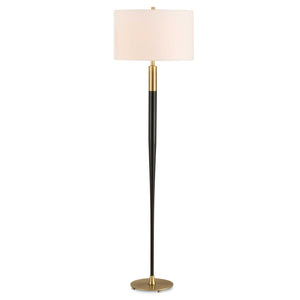 Uttermost Stowe Elegant Satin Black Floor Lamp With Brass Accents & Crisp White Linen Shade Black Metal,Fabric 30592