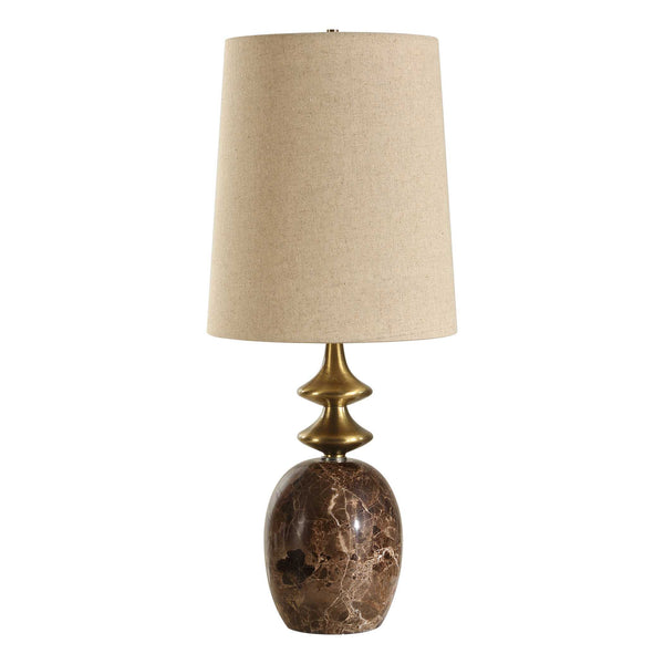 Uttermost Percy Elegant Brown Marble Buffet Lamp With Ivory Veining & Brass Details For Stylish Decor Brass,Brown Marble,Metal,Fabric 30593