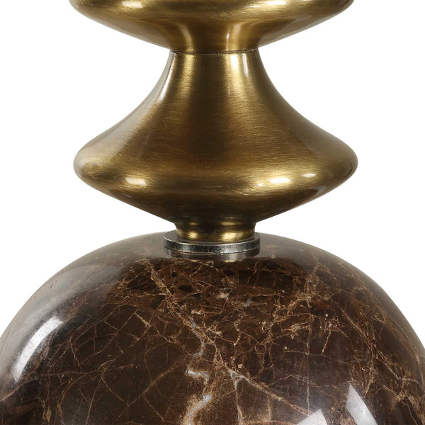 Uttermost Percy Elegant Brown Marble Buffet Lamp With Ivory Veining & Brass Details For Stylish Decor Brass,Brown Marble,Metal,Fabric 30593