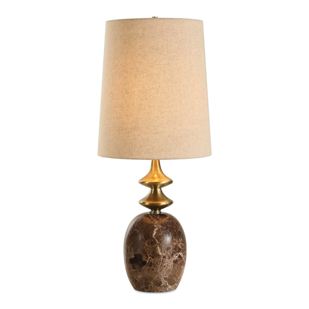 Uttermost Percy Elegant Brown Marble Buffet Lamp With Ivory Veining & Brass Details For Stylish Decor Brass,Brown Marble,Metal,Fabric 30593