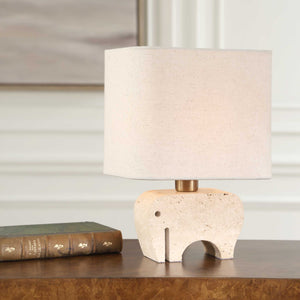 Uttermost Tusk Elephant Accent Lamp - Whimsical Beige Travertine With Brass Details, Perfect Decor! Brown Metal & Marble 30609-1