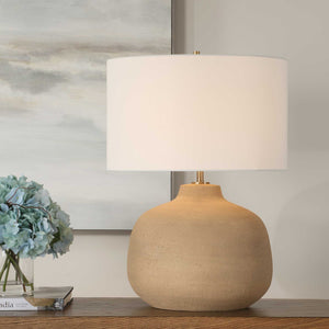 Uttermost Cline Terracotta Table Lamp - Earthy Elegance With Brass Accents And White Linen Shade Brown Steel & Ceramic 30600-1