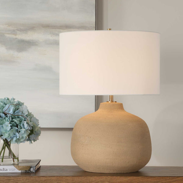 Uttermost Cline Terracotta Table Lamp - Earthy Elegance With Brass Accents And White Linen Shade Brown Steel & Ceramic 30600-1