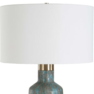 Uttermost Dauphine Cracked Teal Table Lamp - Elegant Glass Base, Antique Brass Accent & White Shade Blue,Gray,Green Steel,Glass,Fabric 30559