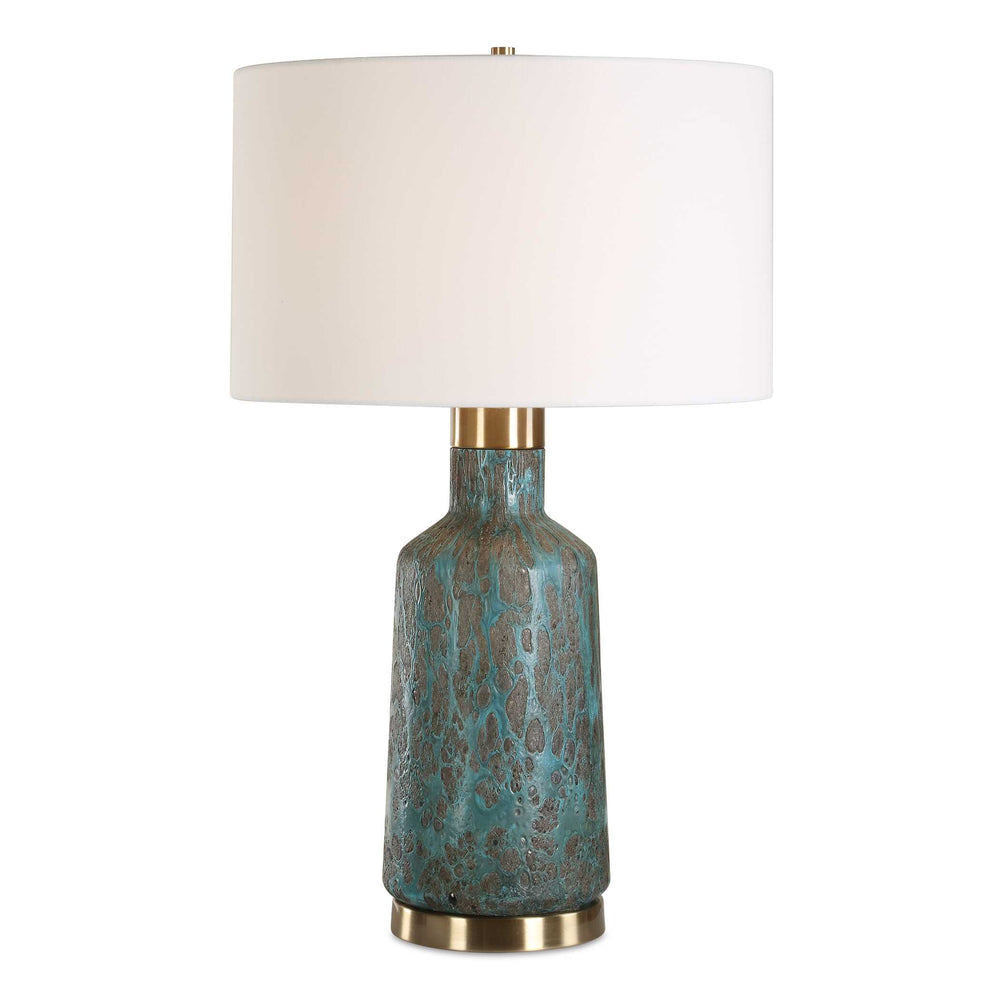 Uttermost Dauphine Cracked Teal Table Lamp - Elegant Glass Base, Antique Brass Accent & White Shade Blue,Gray,Green Steel,Glass,Fabric 30559