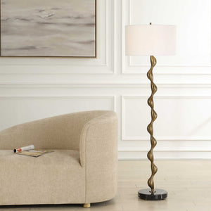 Uttermost Remolino Bronze Floor Lamp - Elegant Cast Iron Design With Black Marble Base & White Shade Black,Bronze Marble,Iron,Fabric 30567