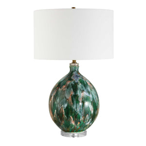 Uttermost Mihaela Drip Glaze Table Lamp - Artistic Ceramic Design With Crystal & Brass Accents Blue,Green Ceramic,Crystal,Iron,Fabric 30570