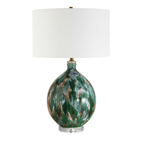 Uttermost Mihaela Drip Glaze Table Lamp - Artistic Ceramic Design With Crystal & Brass Accents Blue,Green Ceramic,Crystal,Iron,Fabric 30570