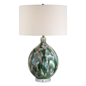 Uttermost Mihaela Drip Glaze Table Lamp - Artistic Ceramic Design With Crystal & Brass Accents Blue,Green Ceramic,Crystal,Iron,Fabric 30570
