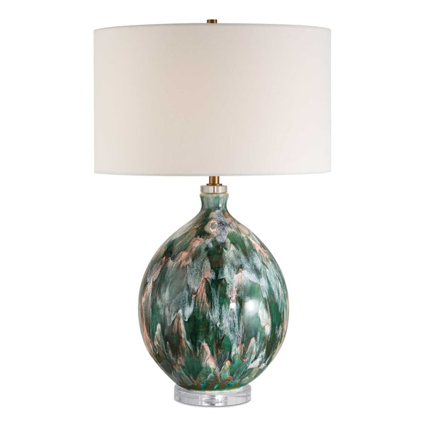 Uttermost Mihaela Drip Glaze Table Lamp - Artistic Ceramic Design With Crystal & Brass Accents Blue,Green Ceramic,Crystal,Iron,Fabric 30570