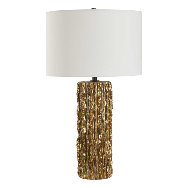 Uttermost Echo Golden Table Lamp - Textured Metallic Finish With Black Iron Accents & White Shade Brass,Gold Resin,Iron,Fabric 30571