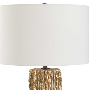 Uttermost Echo Golden Table Lamp - Textured Metallic Finish With Black Iron Accents & White Shade Brass,Gold Resin,Iron,Fabric 30571