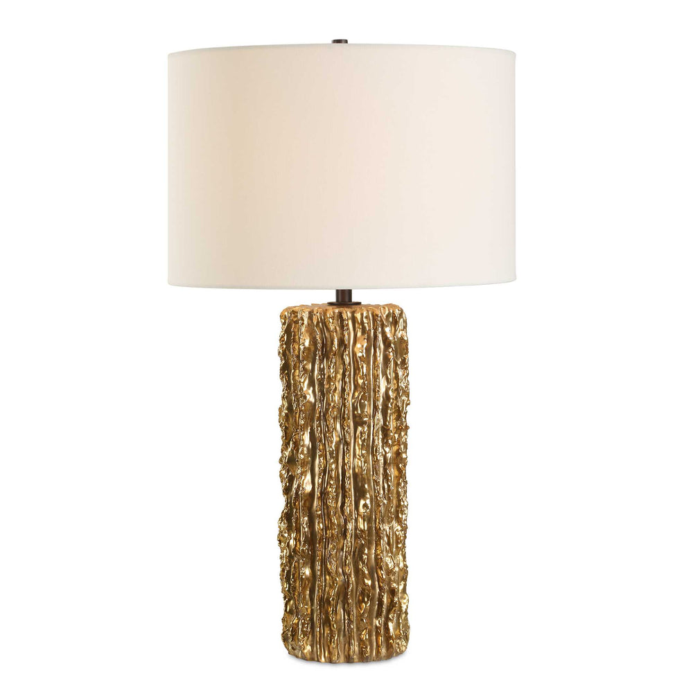 Uttermost Echo Golden Table Lamp - Textured Metallic Finish With Black Iron Accents & White Shade Brass,Gold Resin,Iron,Fabric 30571