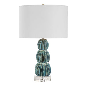 Uttermost Bonaire Teal Blue Table Lamp - Handcrafted Ceramic Elegance With Brass Accents & Crystal Base Blue,Green Ceramic,Crystal,Iron,Fabric 30572