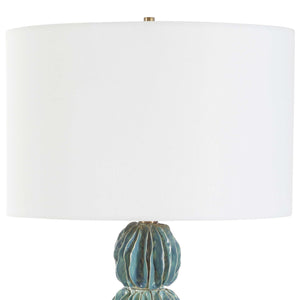 Uttermost Bonaire Teal Blue Table Lamp - Handcrafted Ceramic Elegance With Brass Accents & Crystal Base Blue,Green Ceramic,Crystal,Iron,Fabric 30572