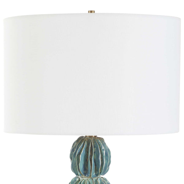 Uttermost Bonaire Teal Blue Table Lamp - Handcrafted Ceramic Elegance With Brass Accents & Crystal Base Blue,Green Ceramic,Crystal,Iron,Fabric 30572