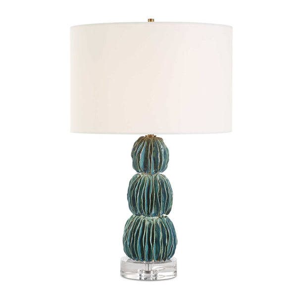 Uttermost Bonaire Teal Blue Table Lamp - Handcrafted Ceramic Elegance With Brass Accents & Crystal Base Blue,Green Ceramic,Crystal,Iron,Fabric 30572